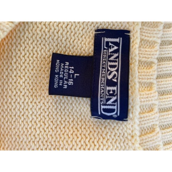 Yellow Short-Sleeve Knit Sweater Size L Lands End Womens Cotton Blend Hong Kong - Picture 5 of 10